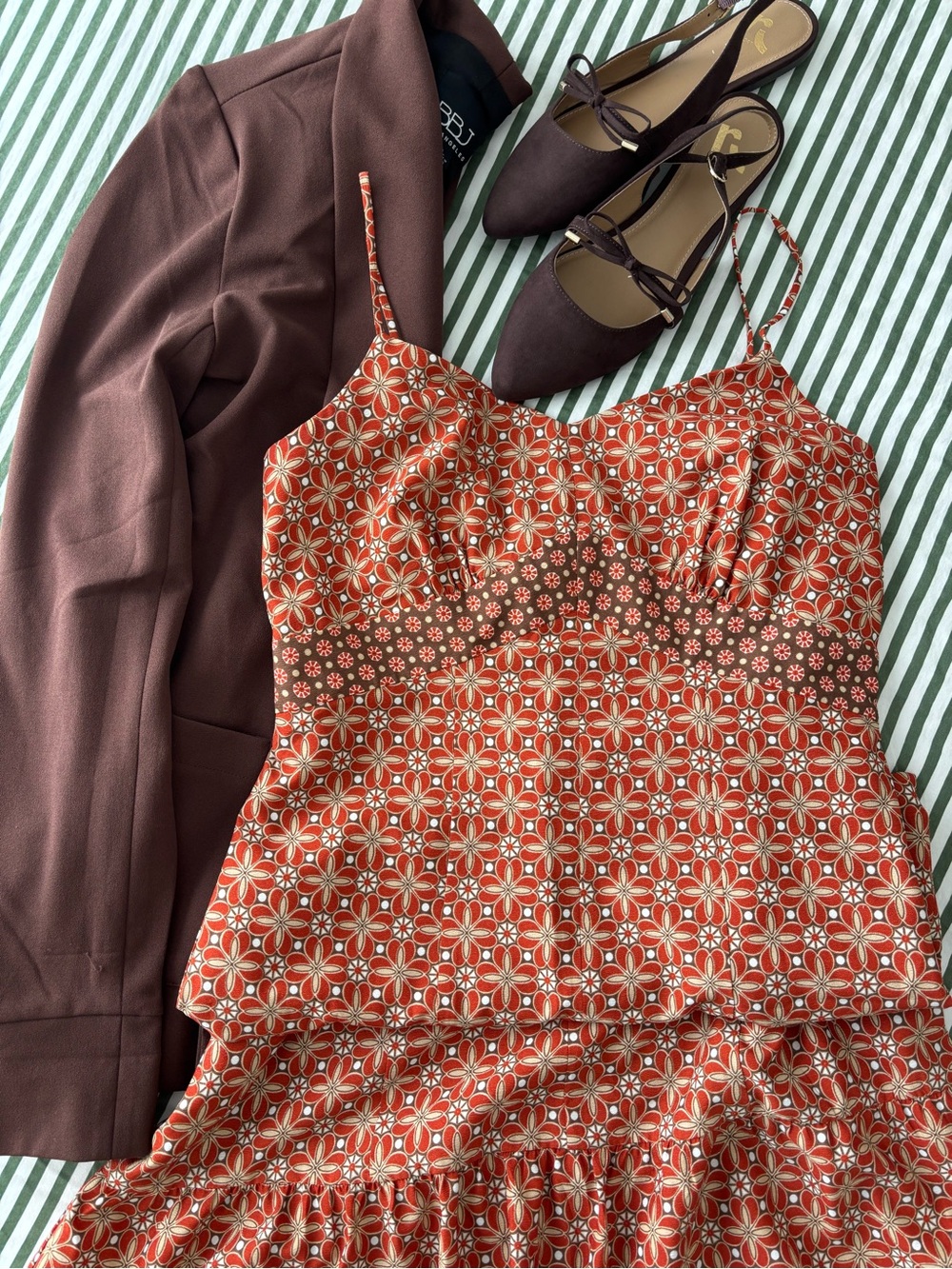 Loft Rust-Orange Patterned Midi Dress